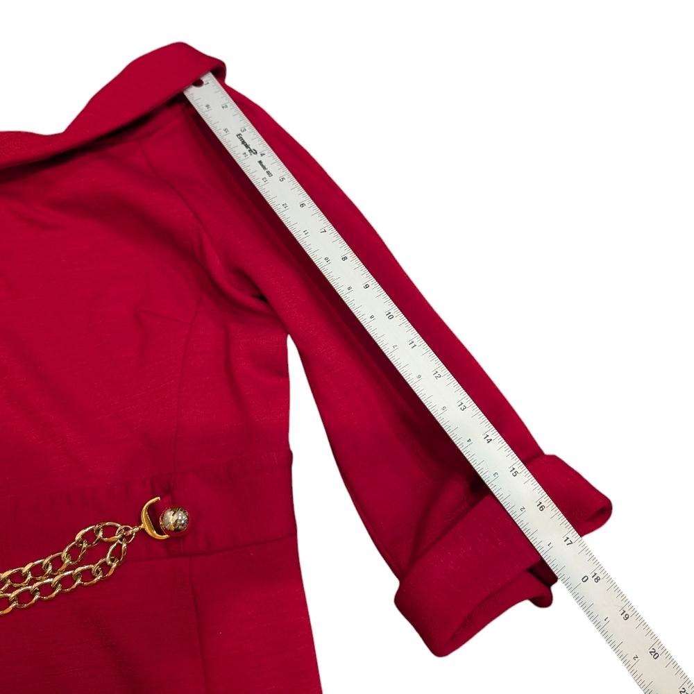 Milly NY Red Wool Sheath Dress Gold Chain Belt Sz M Old Money Classic USA - Picture 9 of 10